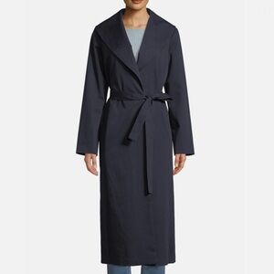 EILEEN FISHER Wide Collar Belted Trench Coat Twill Organic Cotton Midnight Blue